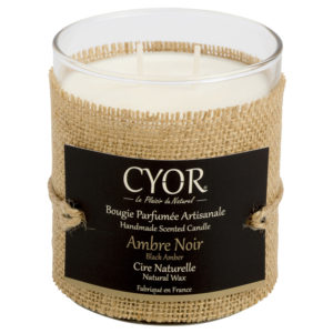 bougie parfumee artisanale vegetale ambre noir boisee cyor
