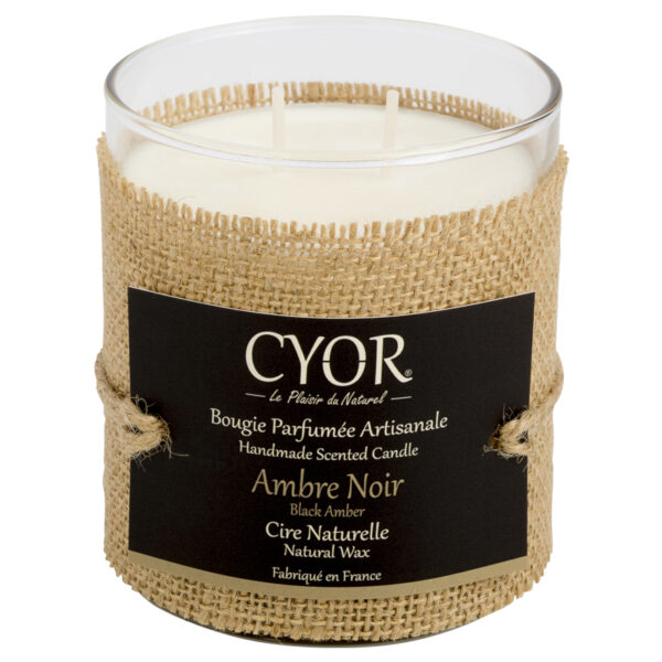 bougie parfumee artisanale vegetale ambre noir boisee cyor