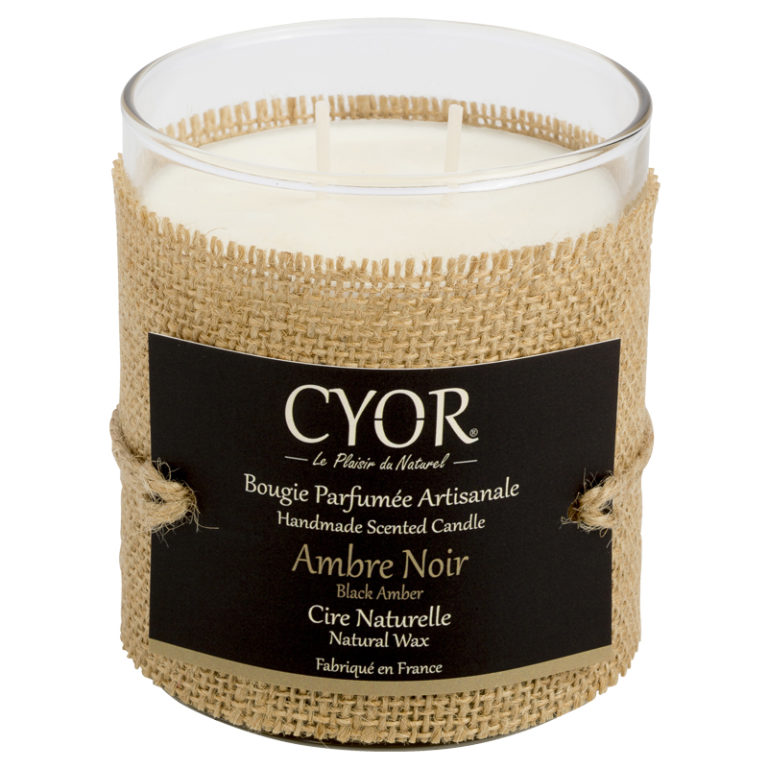 bougie parfumee artisanale vegetale ambre noir boisee cyor