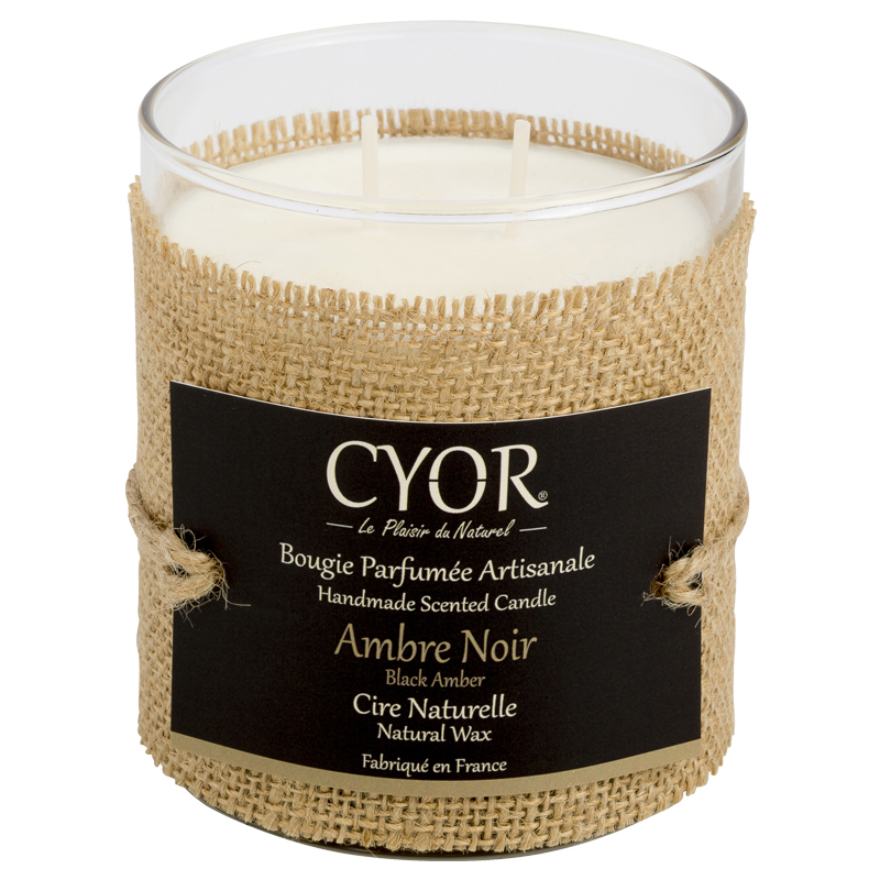 bougie parfumee artisanale vegetale ambre noir boisee cyor
