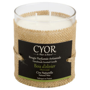 bougie parfumee artisanale vegetale bois d'olivier cyor