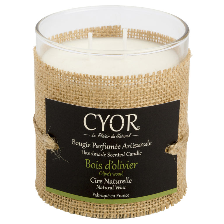 bougie parfumee artisanale vegetale bois d'olivier cyor