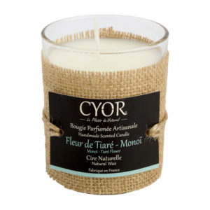 bougie parfumee naturelle artisanale fleur de tiare monoï cyor