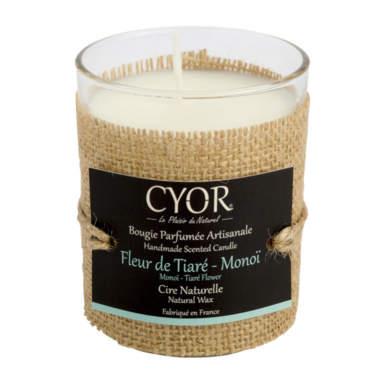 bougie parfumee naturelle artisanale fleur de tiare monoï cyor